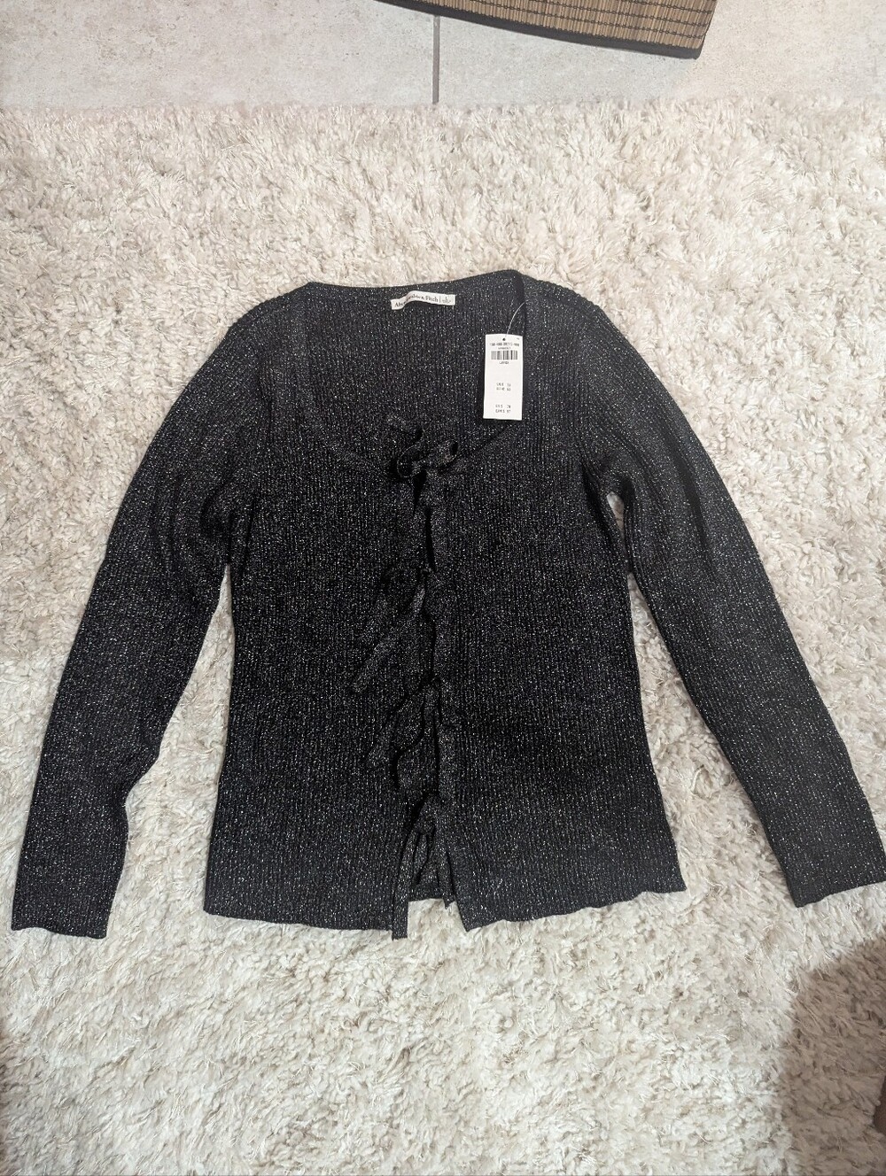 Abercrombie Metallic Black Tie-Front Women’s Sweater